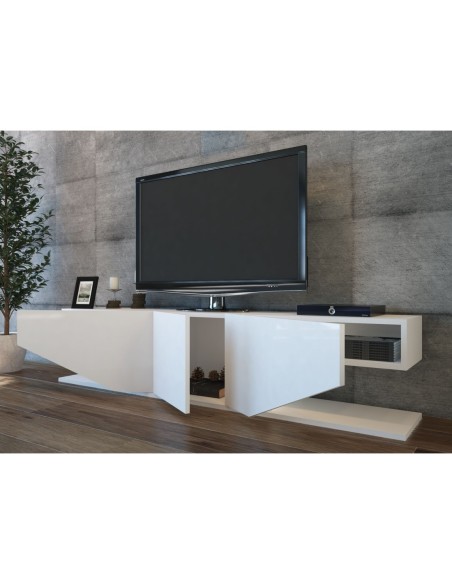 Mueble de TV VIOLET, biIaminado blanco brillo, 180 cms.