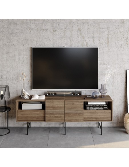 Mueble de TV SIMON, biIaminado nogal, 180 cms.