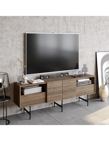 Mueble de TV SIMON, biIaminado nogal, 180 cms.