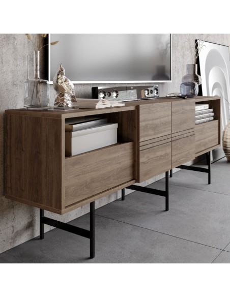 Mueble de TV SIMON, biIaminado nogal, 180 cms.