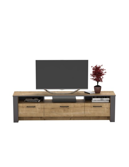 Mueble de TV PHILIPPA, biIaminado roble con gris oscuro, 180 cms.
