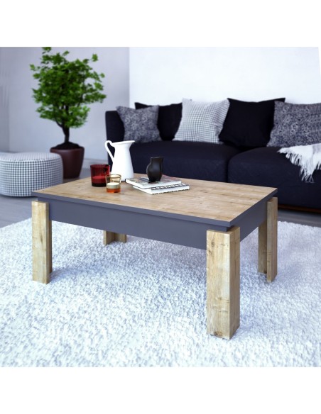 Mesa baja PHILIPPA, biIaminado roble con gris oscuro, 90 cms.