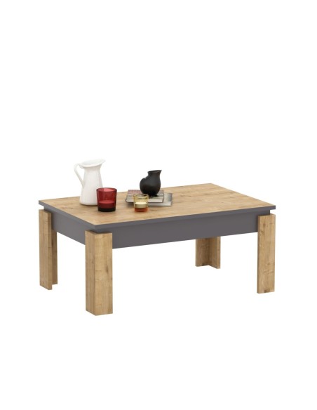 Mesa baja PHILIPPA, biIaminado roble con gris oscuro, 90 cms.
