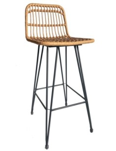 Taburete BRUNEI, metal, ratán beige