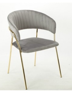 Sillón KEFRÉN NEW, metal, cromado dorado, tapizado velvet gris