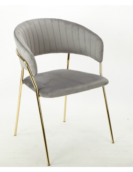 Sillón KEFRÉN NEW, metal, cromado dorado, tapizado velvet gris