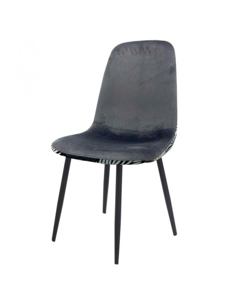 Silla HORUS NEW, metal, tapizado velvet gris con trasera floral a juego