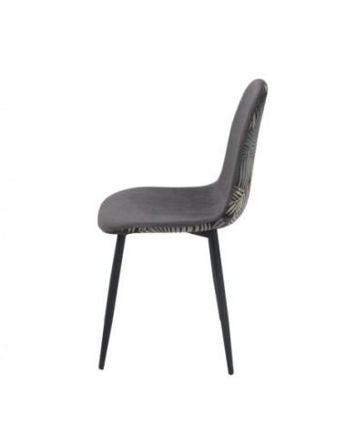 Silla HORUS NEW, metal, tapizado velvet gris con trasera floral a juego