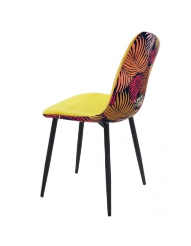 Silla HORUS NEW, metal, tapizado velvet amarillo con trasera floral a juego