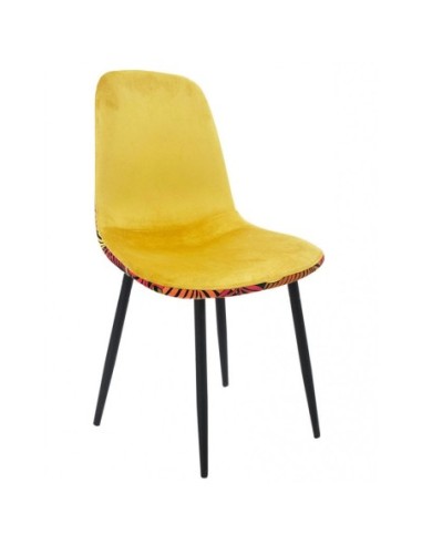 Silla HORUS NEW, metal, tapizado velvet amarillo con trasera floral a juego