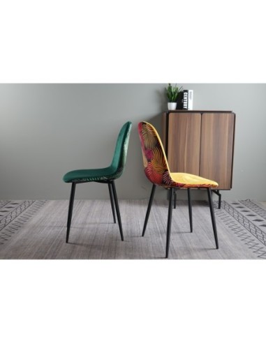 Silla HORUS NEW, metal, tapizado velvet amarillo con trasera floral a juego