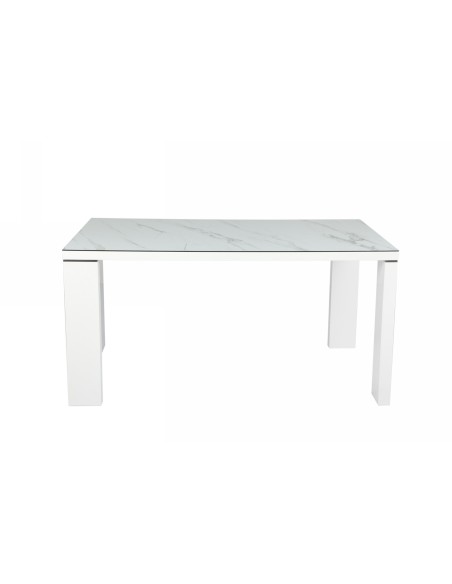 Mesa ROYAL, lacada blanca, cristal ceramico, 150 x 90 cms