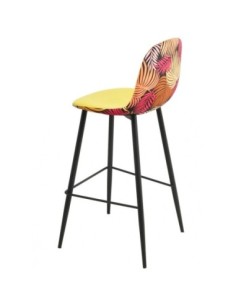 Taburete HORUS NEW, metal, tapizado velvet amarillo con trasera floral a juego
