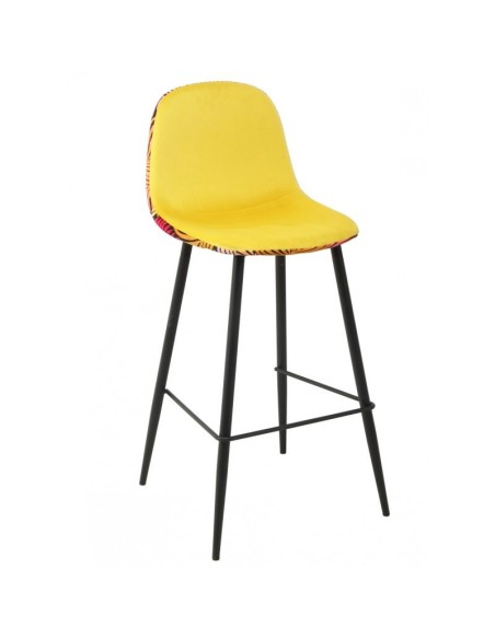Taburete HORUS NEW, metal, tapizado velvet amarillo con trasera floral a juego