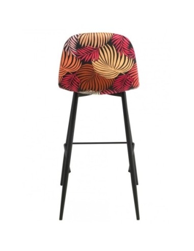 Taburete HORUS NEW, metal, tapizado velvet amarillo con trasera floral a juego