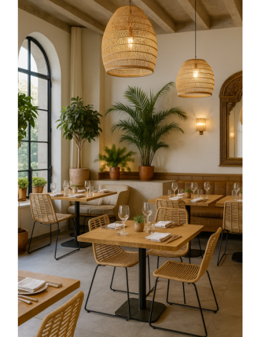 Silla LOTAK, metal, ratán beige