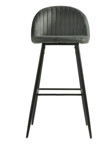 Taburete PALM GREY, metal, tapizado velvet gris con trasera palm