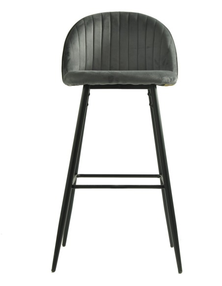 Taburete PALM GREY, metal, tapizado velvet gris con trasera palm