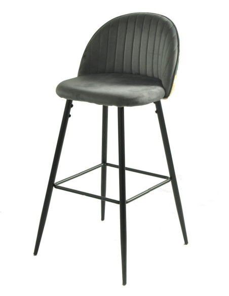Taburete PALM GREY, metal, tapizado velvet gris con trasera palm