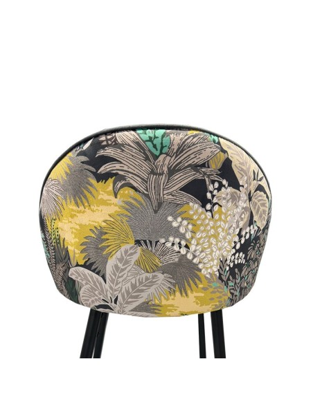Taburete PALM GREY, metal, tapizado velvet gris con trasera palm
