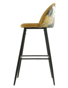 Taburete PALM YELLOW, metal, tapizado velvet amarillo con trasera palm