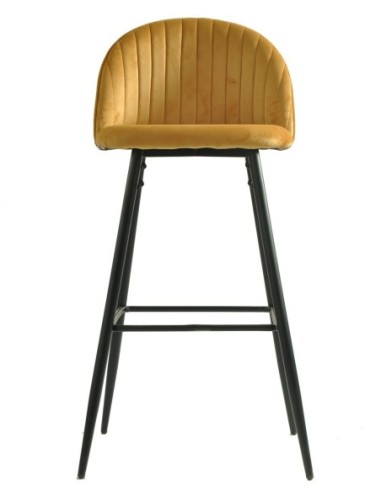Taburete PALM YELLOW, metal, tapizado velvet amarillo con trasera palm