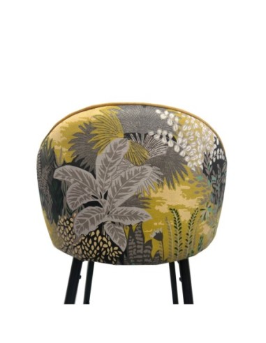 Taburete PALM YELLOW, metal, tapizado velvet amarillo con trasera palm