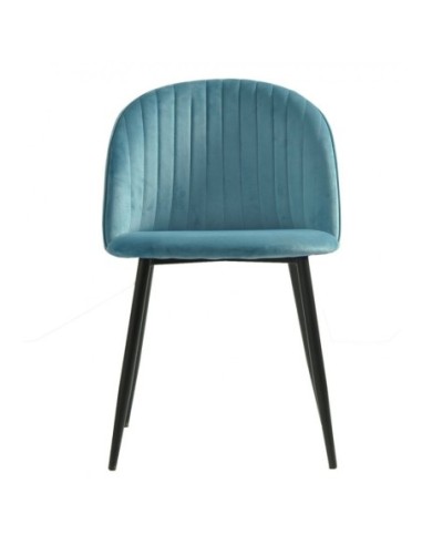 Silla PALM SKY BLUE, metal, tapizado velvet azul con trasera palm