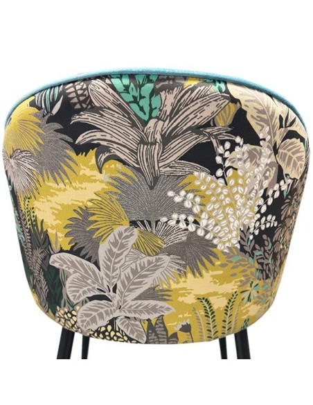 Silla PALM SKY BLUE, metal, tapizado velvet azul con trasera palm