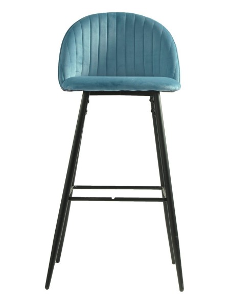 Taburete PALM SKY BLUE, metal, tapizado velvet azul con trasera palm