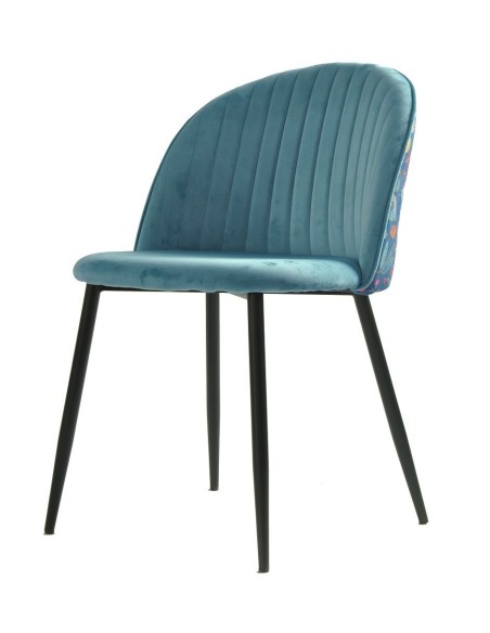 Silla CARNAVAL SKY BLUE, metal, tapizado velvet azul con trasera carnaval