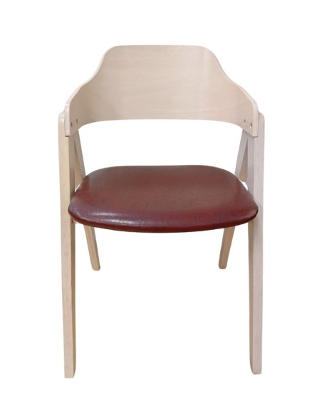 Sillón JARSY, madera de hevea, natural, similpiel marrón