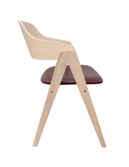 Sillón JARSY, madera de hevea, natural, similpiel marrón