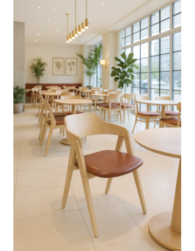 Sillón JARSY, madera de hevea, natural, similpiel marrón