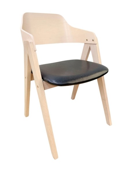 Sillón JARSY, madera de hevea, natural, similpiel negra