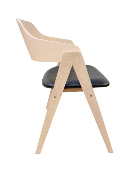 Sillón JARSY, madera de hevea, natural, similpiel negra