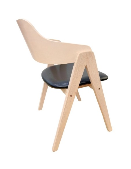 Sillón JARSY, madera de hevea, natural, similpiel negra