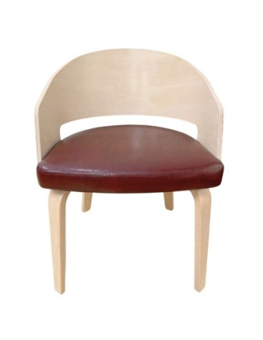 Sillón SINTRA, contrachapado de madera de hevea, natural, similpiel marrón