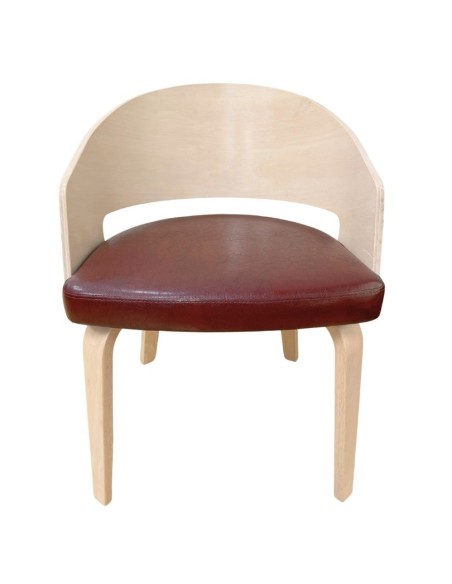 Sillón SINTRA, contrachapado de madera de hevea, natural, similpiel marrón