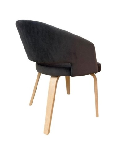 Sillón VISEU, contrachapado de madera de hevea, natural, velvet gris oscuro