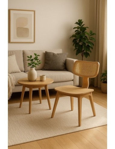 Silla CORBEL, contrachapado de madera de hevea, rejilla, acabado natural