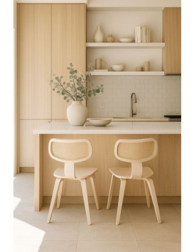 Silla CORBEL, contrachapado de madera de hevea, rejilla, acabado natural