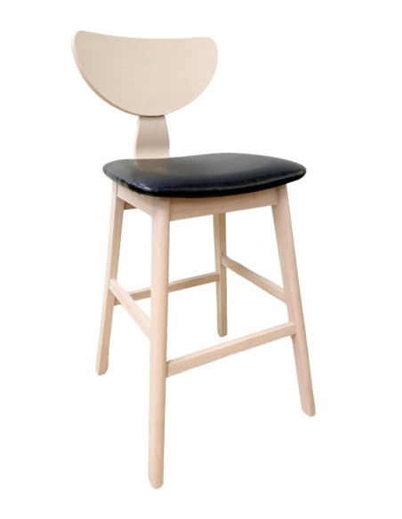 Taburete DUBLIN, madera de hevea, natural, similpiel negra