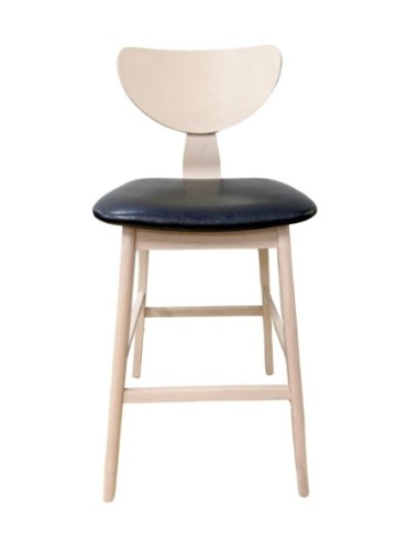 Taburete DUBLIN, madera de hevea, natural, similpiel negra