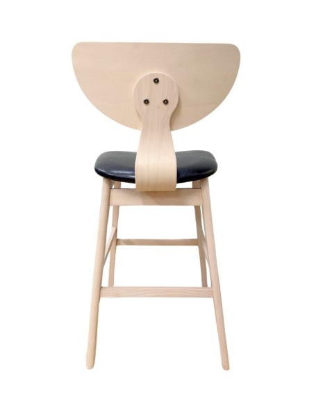 Taburete DUBLIN, madera de hevea, natural, similpiel negra