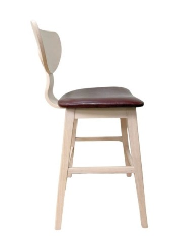 Taburete DUBLIN, madera de hevea, natural, similpiel marrón