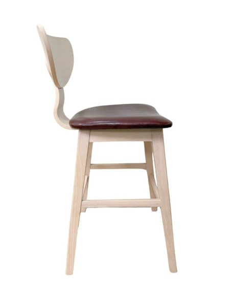 Taburete DUBLIN, madera de hevea, natural, similpiel marrón