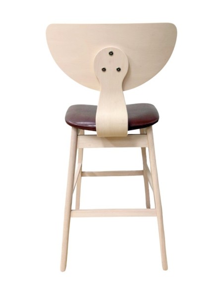 Taburete DUBLIN, madera de hevea, natural, similpiel marrón