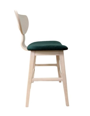 Taburete DUBLIN, madera de hevea, natural, velvet verde oscuro