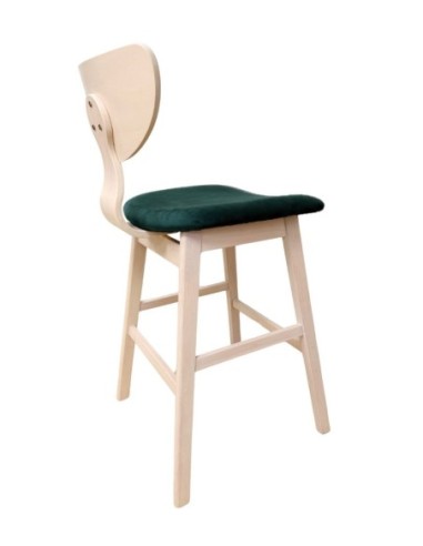 Taburete DUBLIN, madera de hevea, natural, velvet verde oscuro